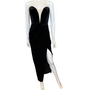 New ~ LULU'S ~My Dream Come True Black Velvet Strapless Maxi Dress Size S PROM